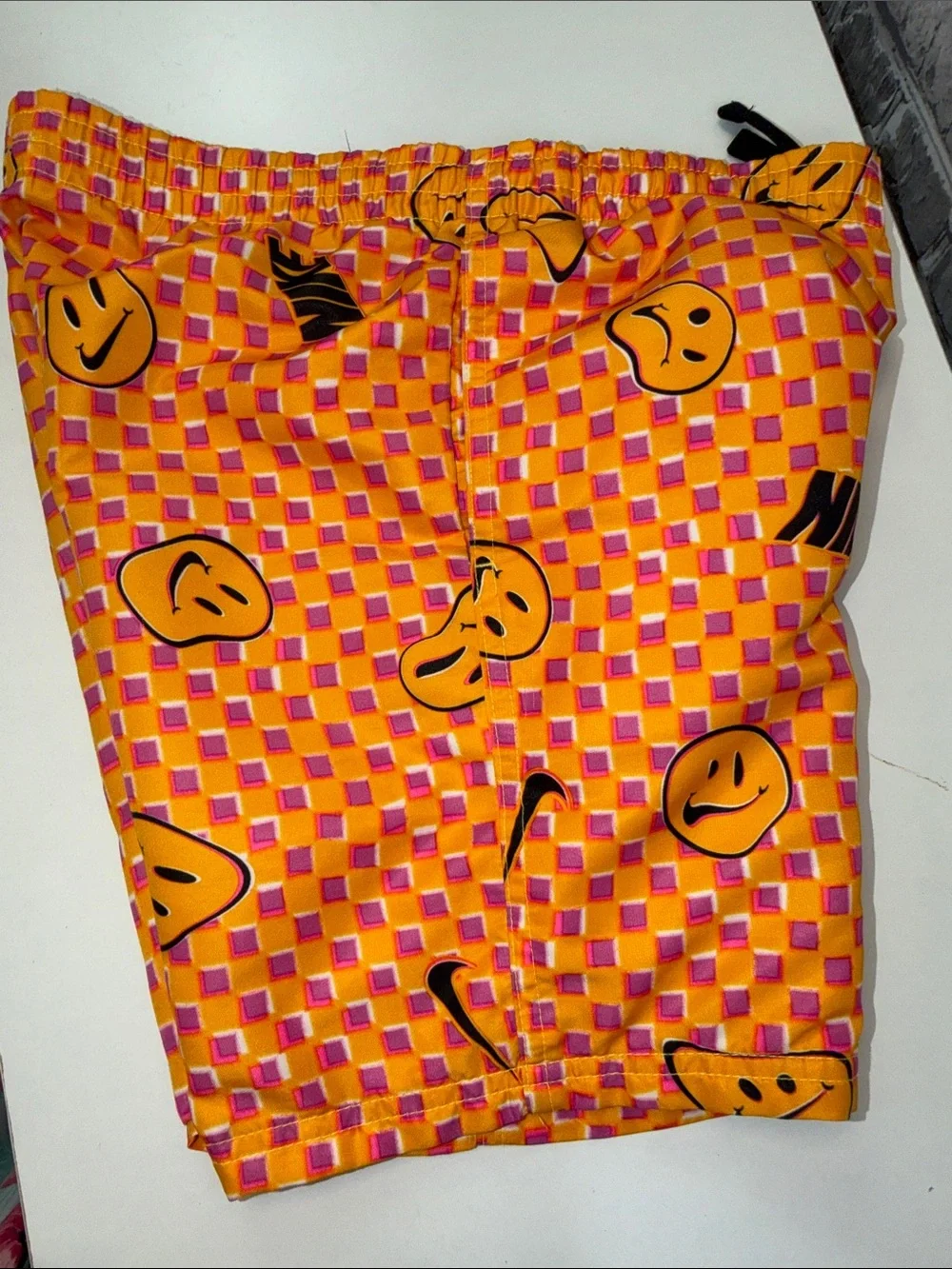 Nike Orange and Pink Smiley Checker‎ Swim Shorts